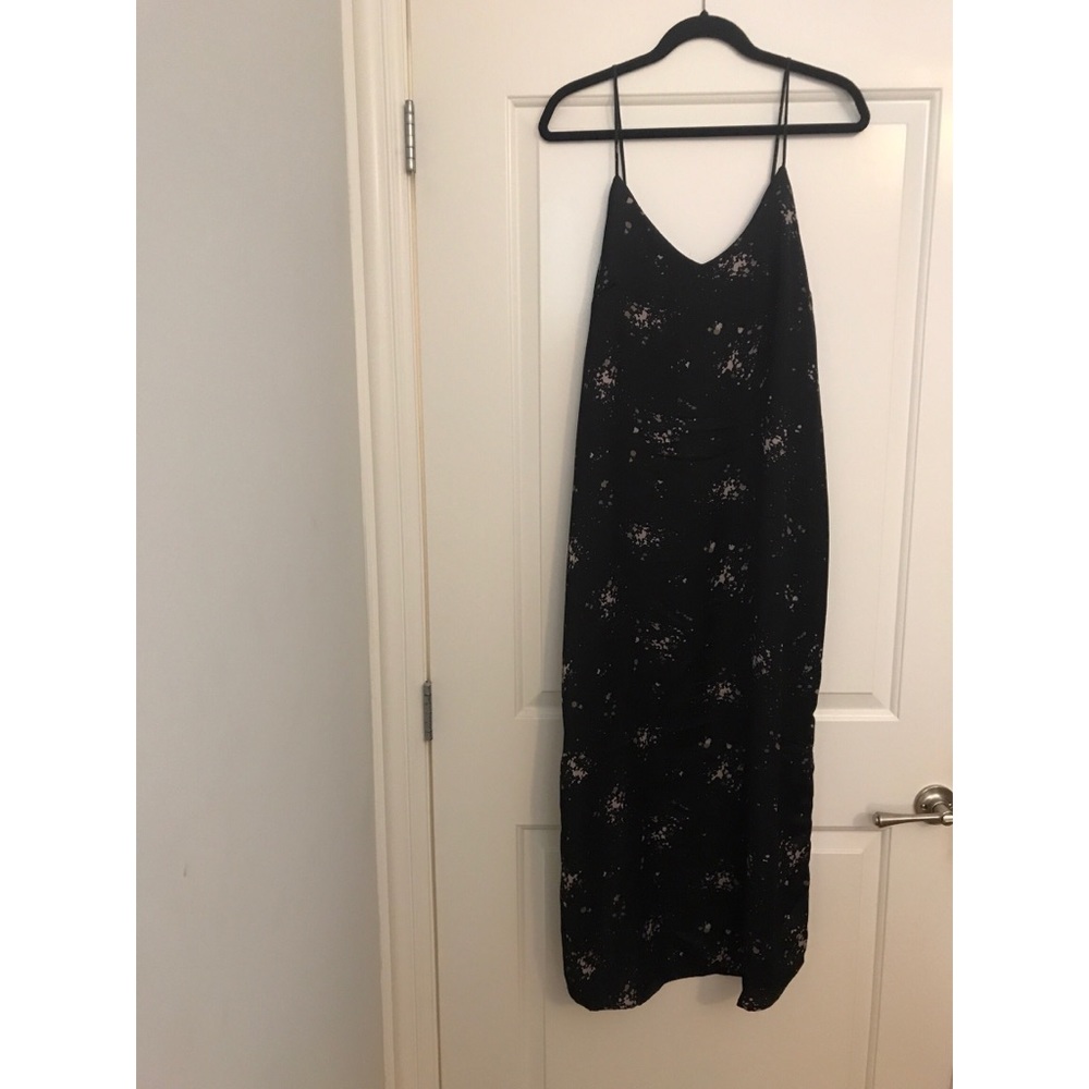 Black Pattern Long Midi Dress w/ Side Slit- XL